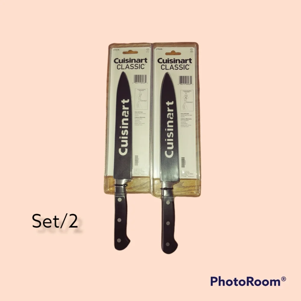 Cuisinart New Carbon Stainless Steel Slicing Knives Set of 2 with Shields
